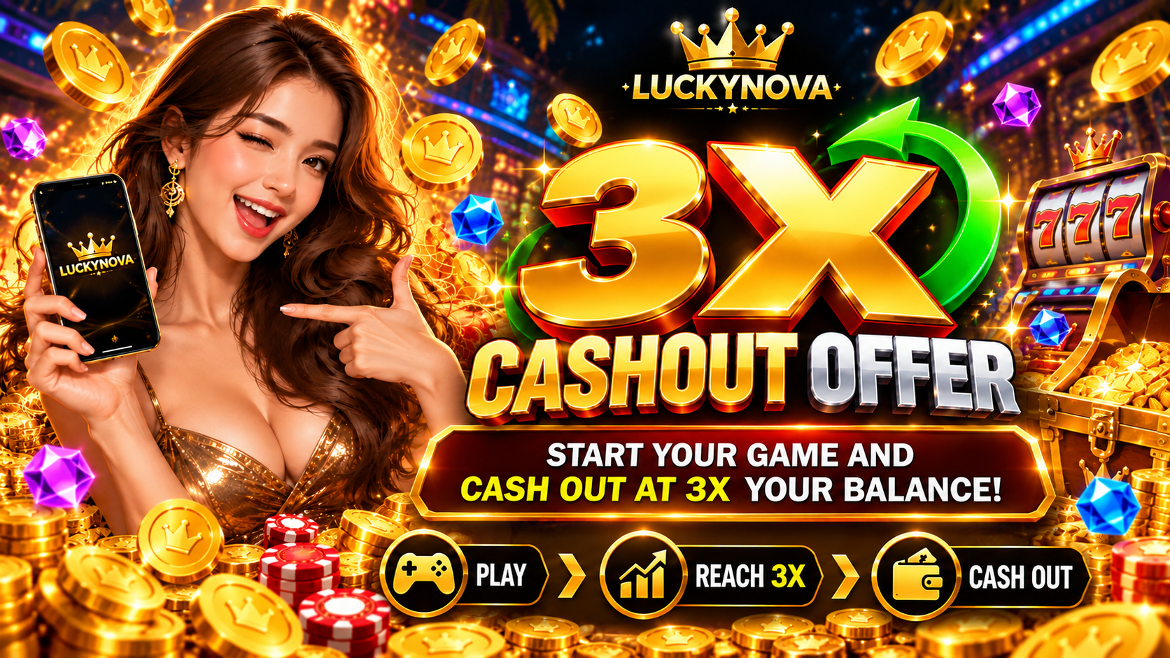 LuckyNova 3X Cashout Offer
