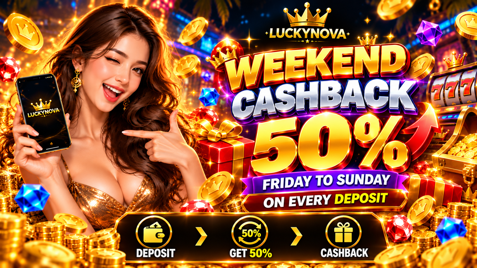 LuckyNova Weekend Cashback 50% Offer
